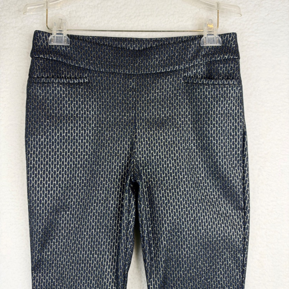 Chico's Navy Silver Metallic Honeycomb Pull On Ankle Pants Size 0.5P / 2-4